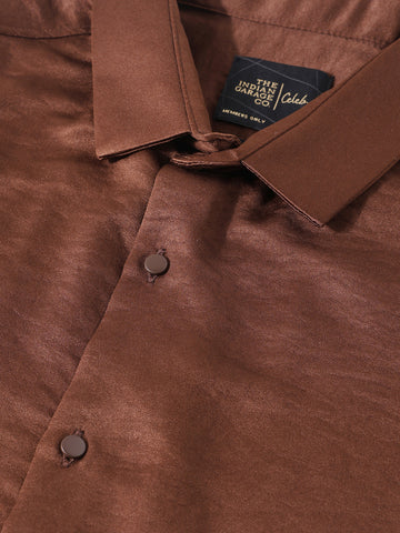 Men's Gold Slim Fit Party Wear Solid Shirt