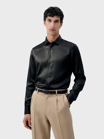 Men's Black Slim Fit Party Wear Solid Shirt