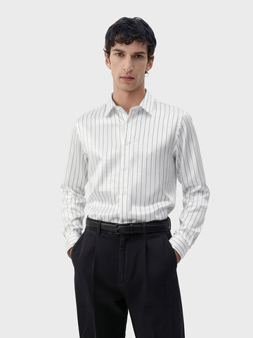 Men's White Slim Fit Party Wear Striped Shirt