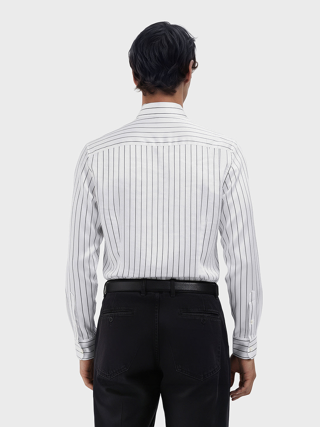 Men's White Slim Fit Party Wear Striped Shirt