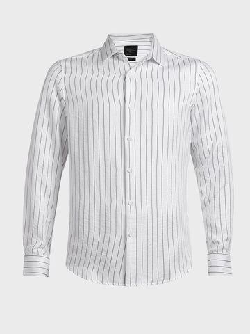 Men's White Slim Fit Party Wear Striped Shirt