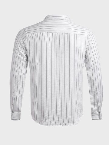 Men's White Slim Fit Party Wear Striped Shirt
