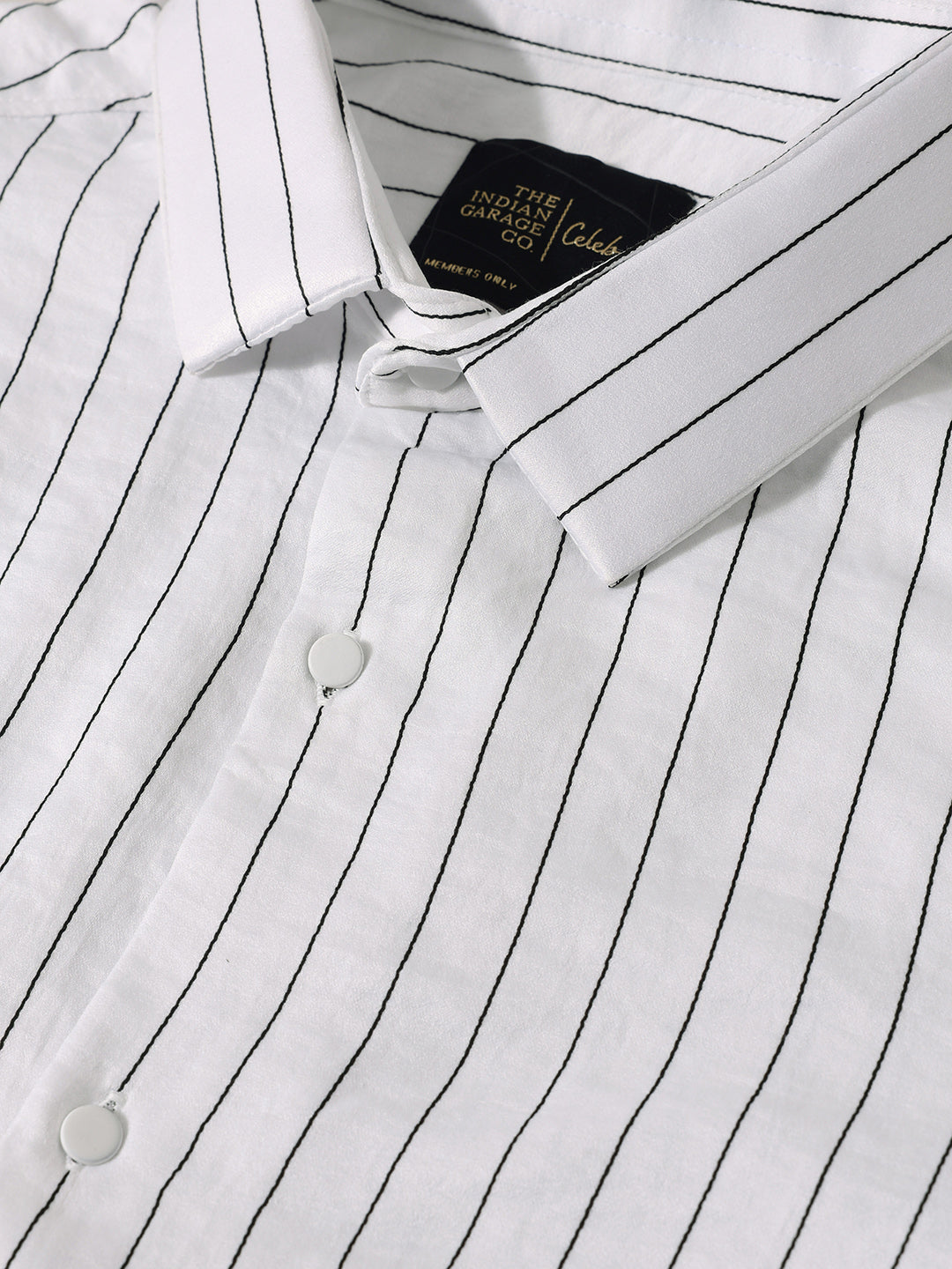 Men's White Slim Fit Party Wear Striped Shirt