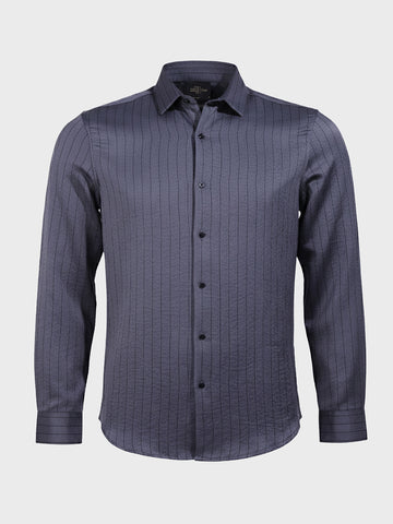 Men's Silver Slim Fit Party Wear Striped Shirt