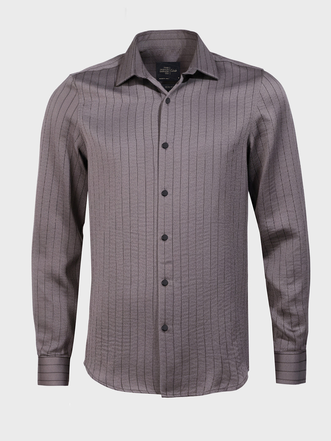 Men's Grey Slim Fit Party Wear Striped Shirt