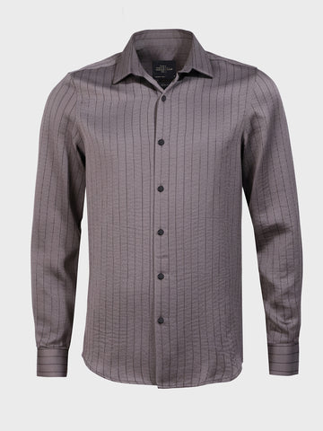 Men's Grey Slim Fit Party Wear Striped Shirt
