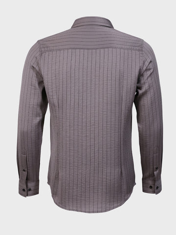 Men's Grey Slim Fit Party Wear Striped Shirt
