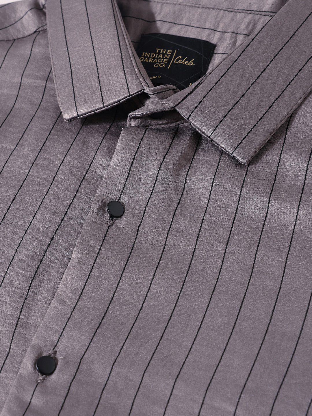Men's Grey Slim Fit Party Wear Striped Shirt