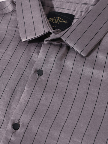 Men's Grey Slim Fit Party Wear Striped Shirt