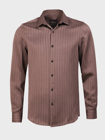 Men's Brown Slim Fit Party Wear Striped Shirt