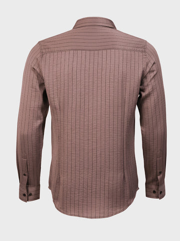 Men's Brown Slim Fit Party Wear Striped Shirt
