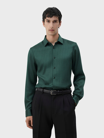 Men's Green Slim Fit Party Wear Striped Shirt