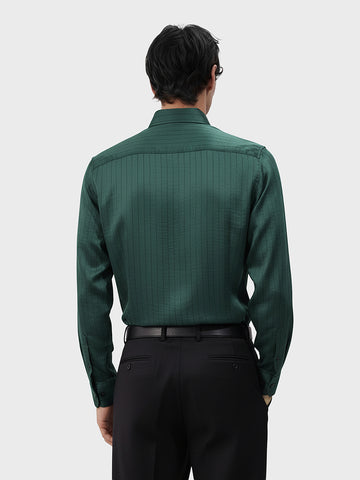 Men's Green Slim Fit Party Wear Striped Shirt