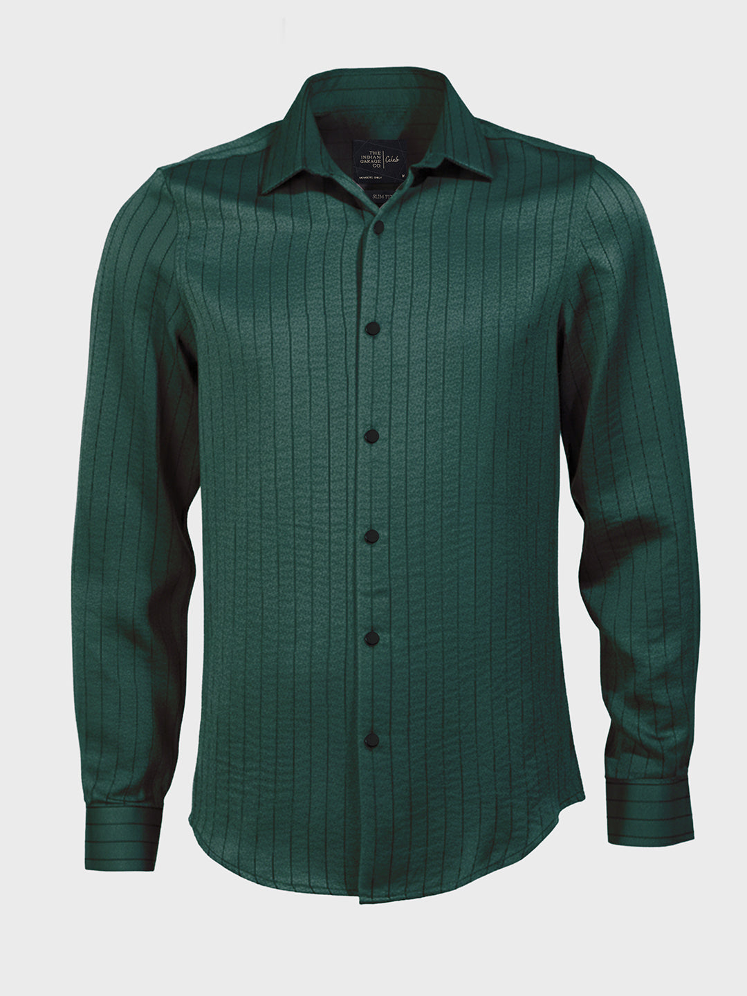 Men's Green Slim Fit Party Wear Striped Shirt
