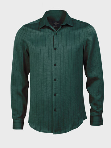 Men's Green Slim Fit Party Wear Striped Shirt