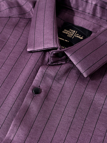Men's Purple Slim Fit Party Wear Striped Shirt