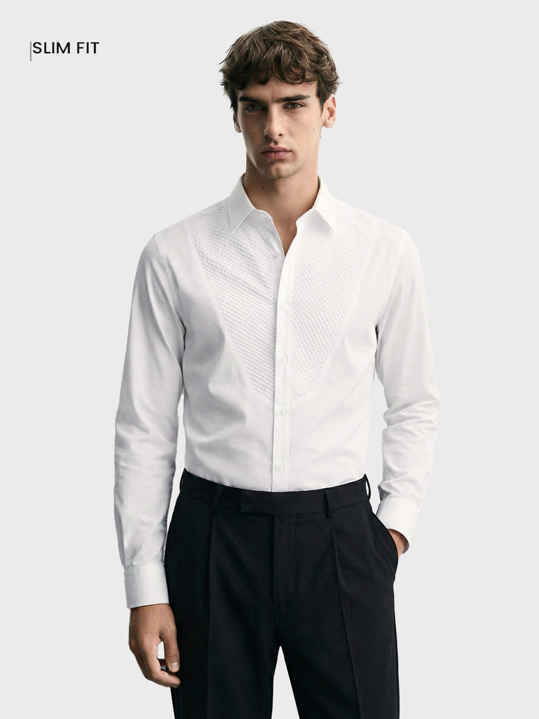 Men's White Slim Fit Solid Party Wear Shirt