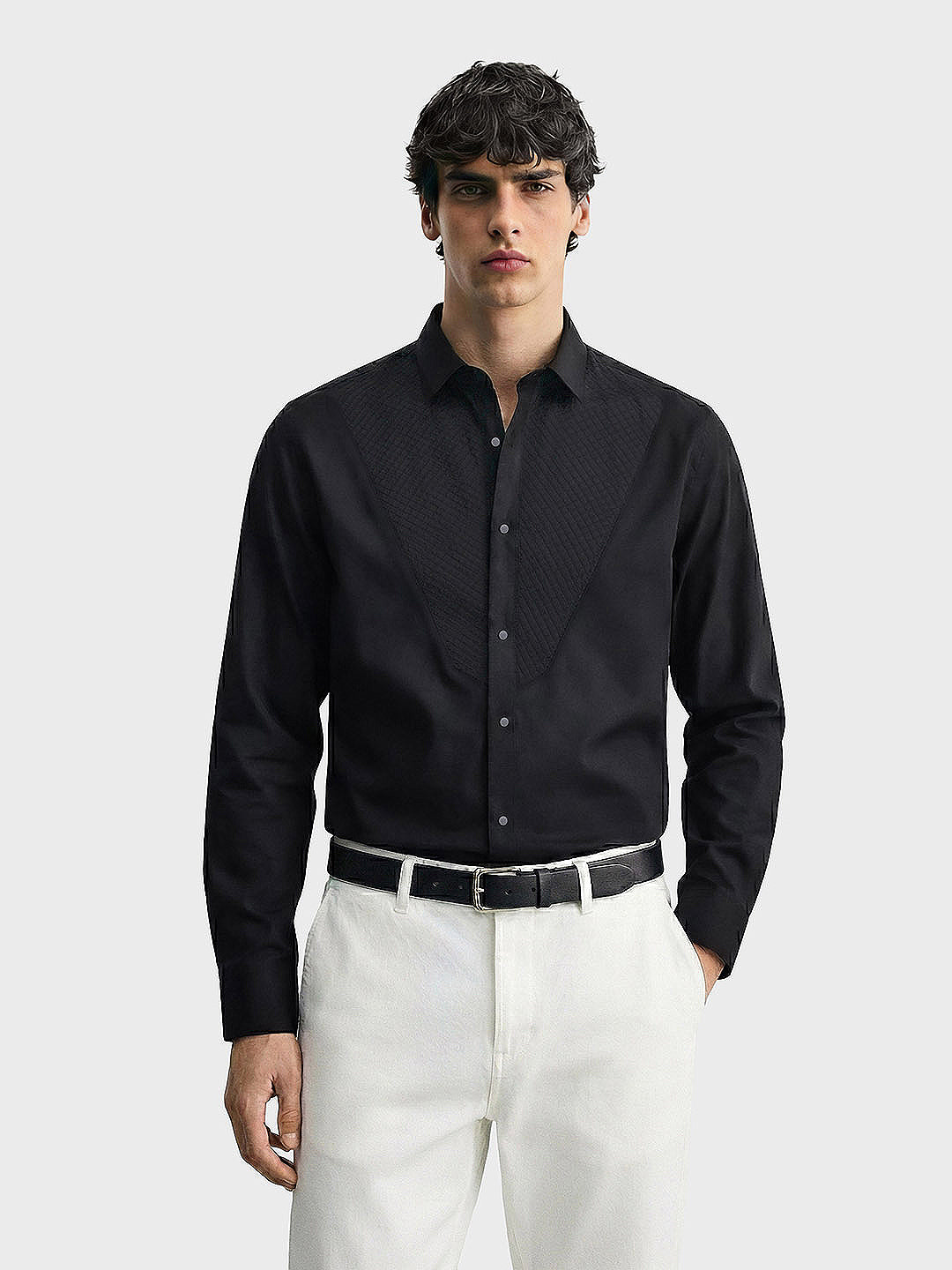 Men's Black Slim Fit Solid Party Wear Shirt