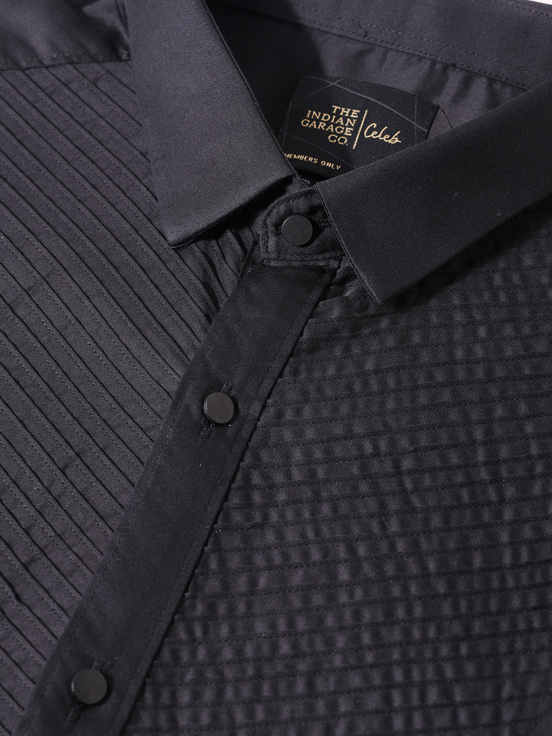 Men's Black Slim Fit Solid Party Wear Shirt