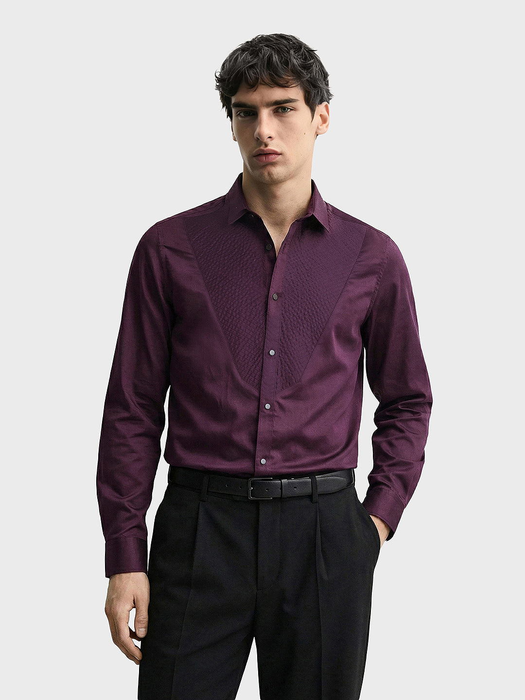 Men's Purple Slim Fit Solid Party Wear Shirt