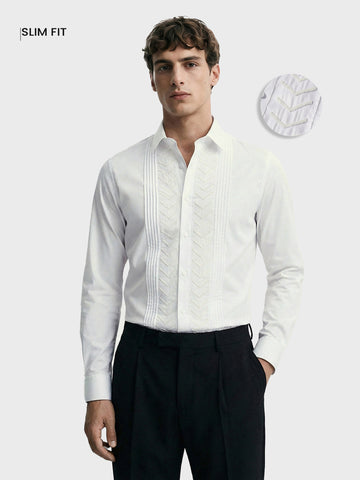 Men's White Slim Fit Solid Party Wear Shirt