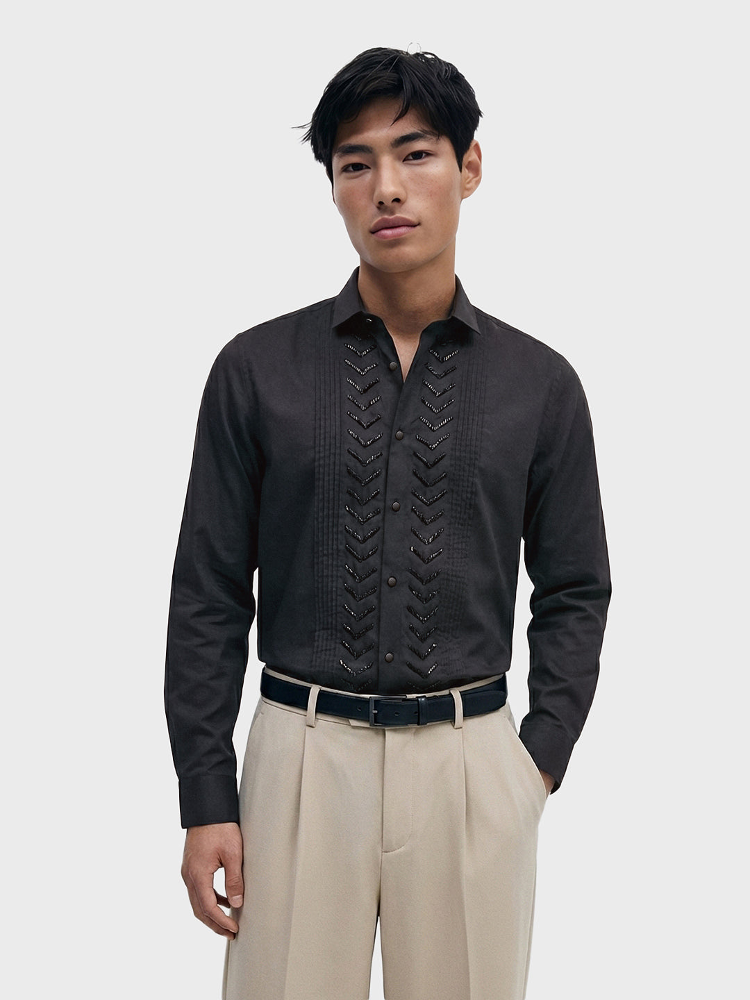 Men's Black Slim Fit Solid Party Wear Shirt