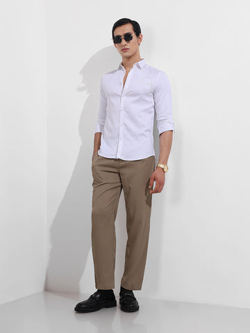 Men's White Slim Fit Embellishment Party Wear Shirt