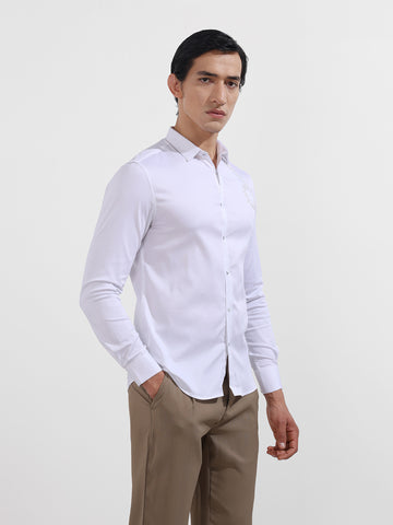 Men's White Slim Fit Embellishment Party Wear Shirt