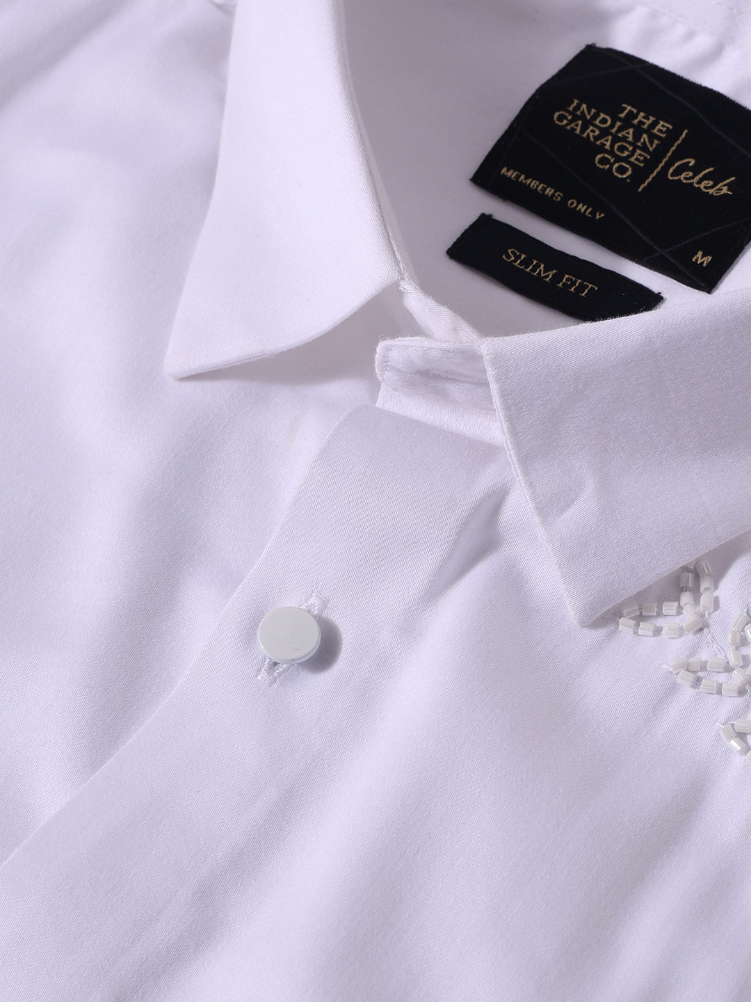 Men's White Slim Fit Embellishment Party Wear Shirt