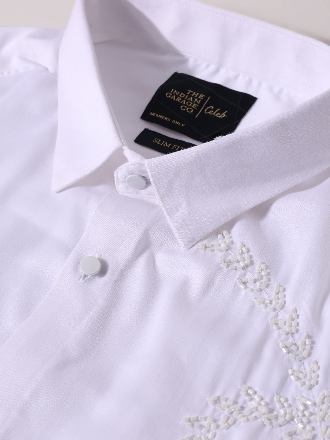 Men's White Slim Fit Embellishment Party Wear Shirt