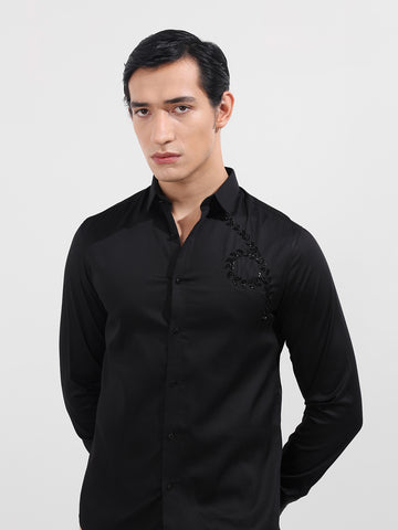 Men's Black Slim Fit Embellishment Party Wear Shirt