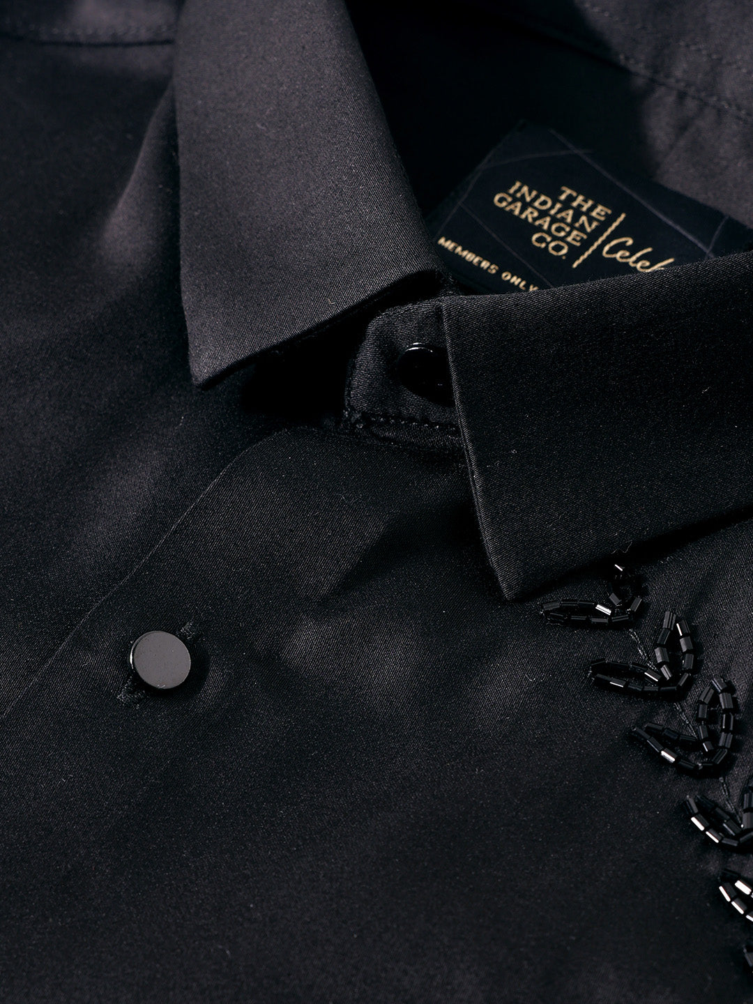 Men's Black Slim Fit Embellishment Party Wear Shirt