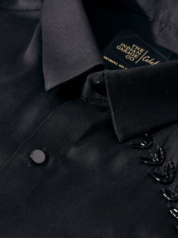 Men's Black Slim Fit Embellishment Party Wear Shirt