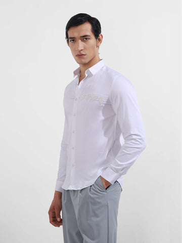Men's White Slim Fit Embellishment Party Wear Shirt