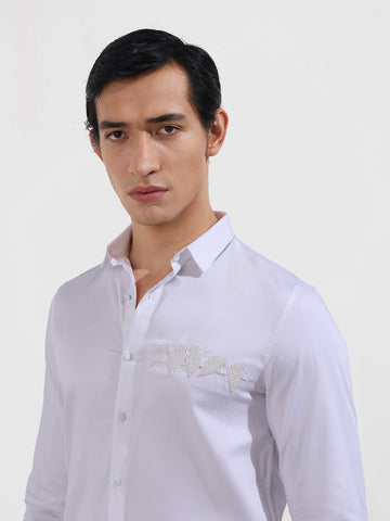 Men's White Slim Fit Embellishment Party Wear Shirt