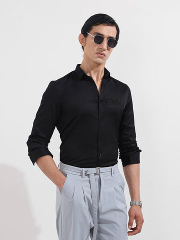 Men's Black Slim Fit Embellishment Party Wear Shirt