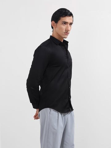 Men's Black Slim Fit Embellishment Party Wear Shirt