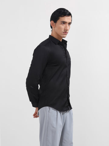 Men's Black Slim Fit Embellishment Party Wear Shirt