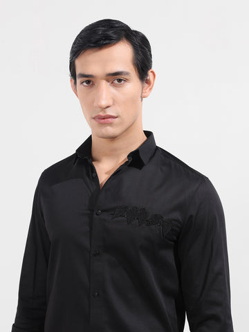 Men's Black Slim Fit Embellishment Party Wear Shirt