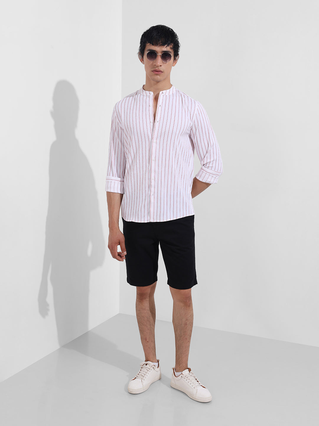 Men's Red Regular Fit Striped Casual Shirt
