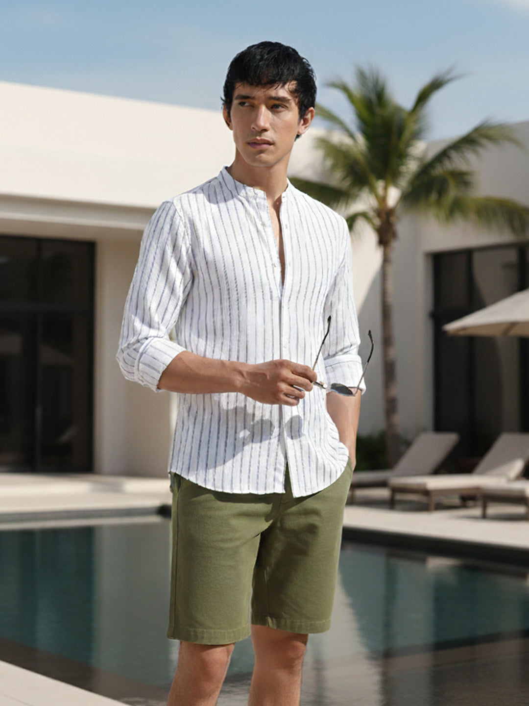 Men's Green Regular Fit Striped Casual Shirt