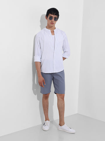 Men's Sky Blue Regular Fit Striped Casual Shirt