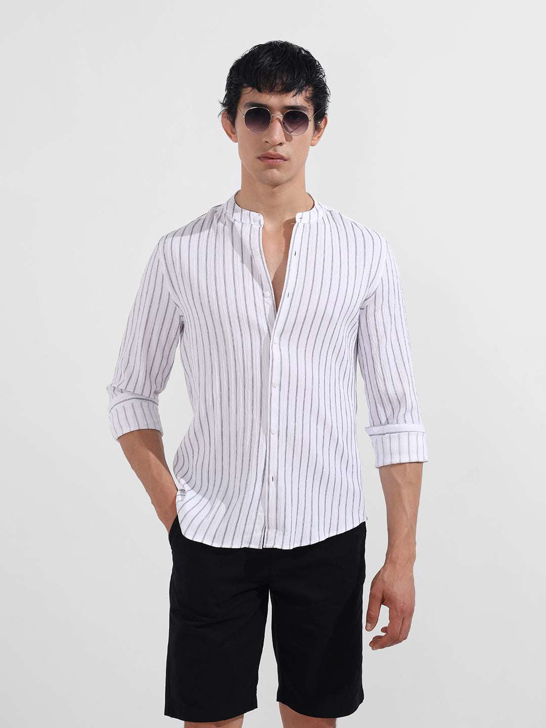 Men's Purple Regular Fit Striped Casual Shirt