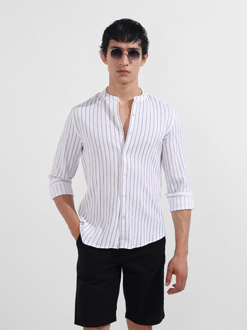 Men's Purple Regular Fit Striped Casual Shirt