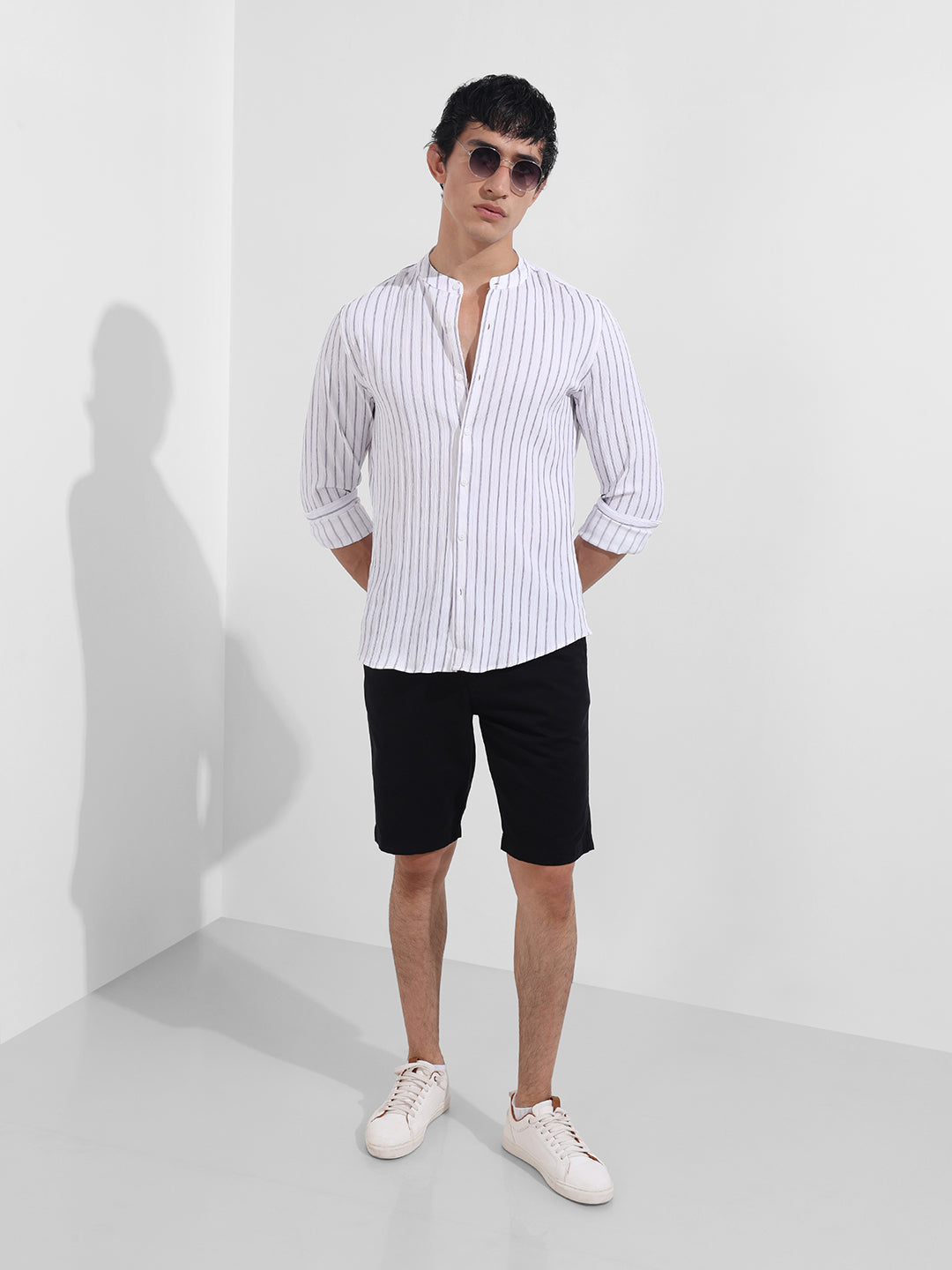 Men's Purple Regular Fit Striped Casual Shirt