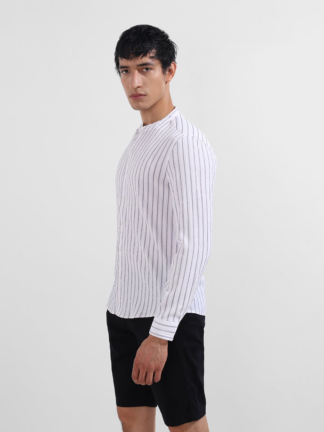 Men's Purple Regular Fit Striped Casual Shirt