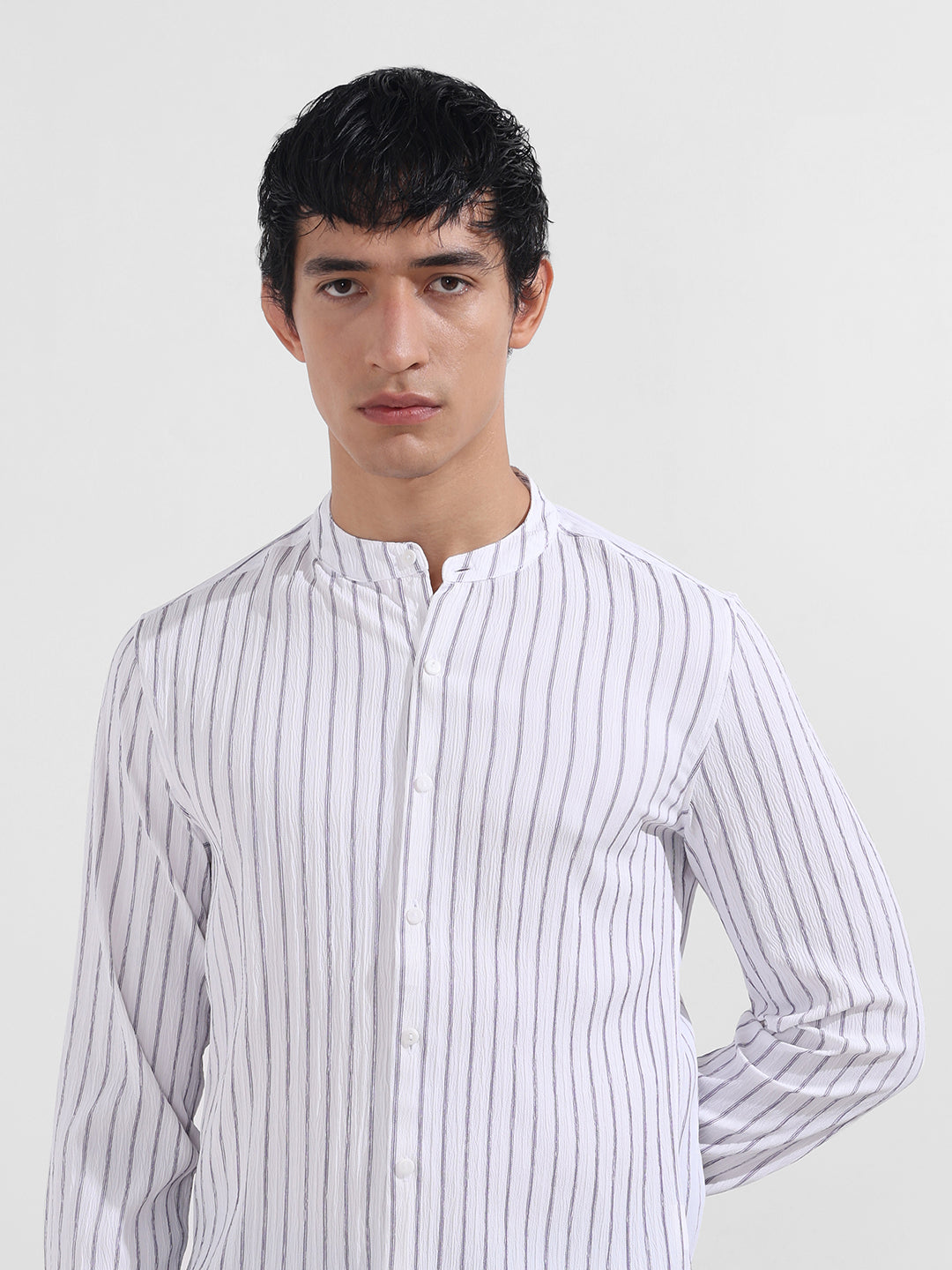 Men's Purple Regular Fit Striped Casual Shirt