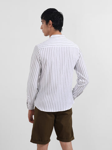 Men's Olive Regular Fit Striped Casual Shirt