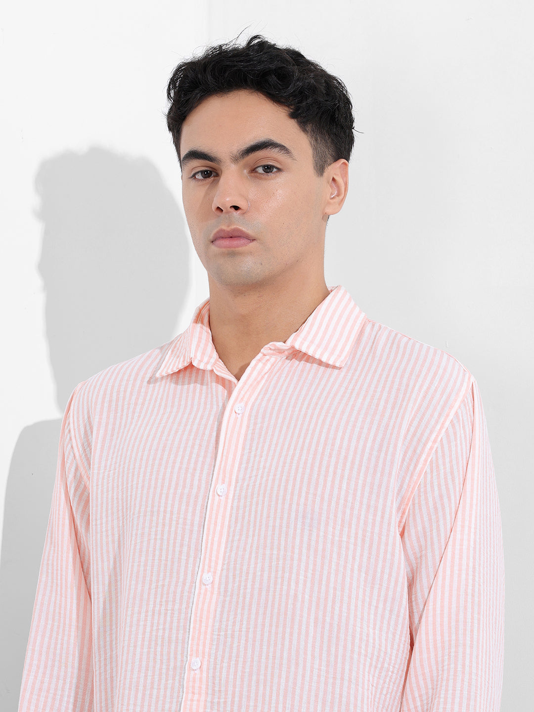 Men's Pink Relaxed Fit Striped Casual Shirt
