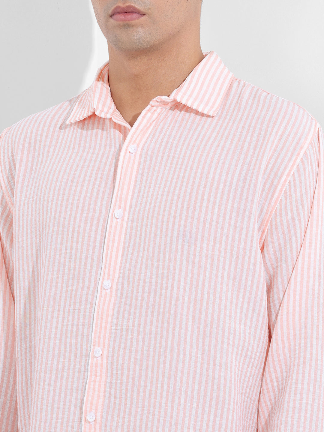 Men's Pink Relaxed Fit Striped Casual Shirt